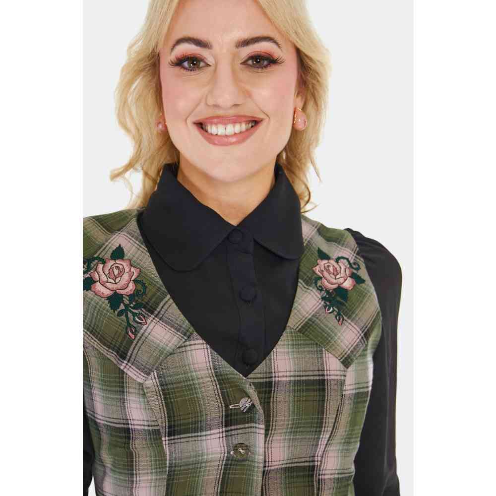 Voodoo Vixen - Plaid Flower Embroidered Western Haut sans manches - Multicolore